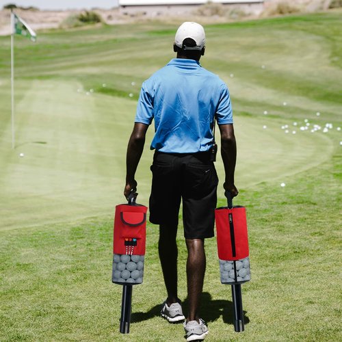 HOW TRUE Golf Ball Retriever, Portable Shag Bag Golf Ball Pick Up with Removable Plastic Tube, Pocket Shagger Storage, Red