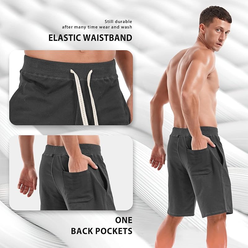 Mens Casual Cotton Sweat Shorts with Pockets - Anchor Gray, Large (AMY COULEE)