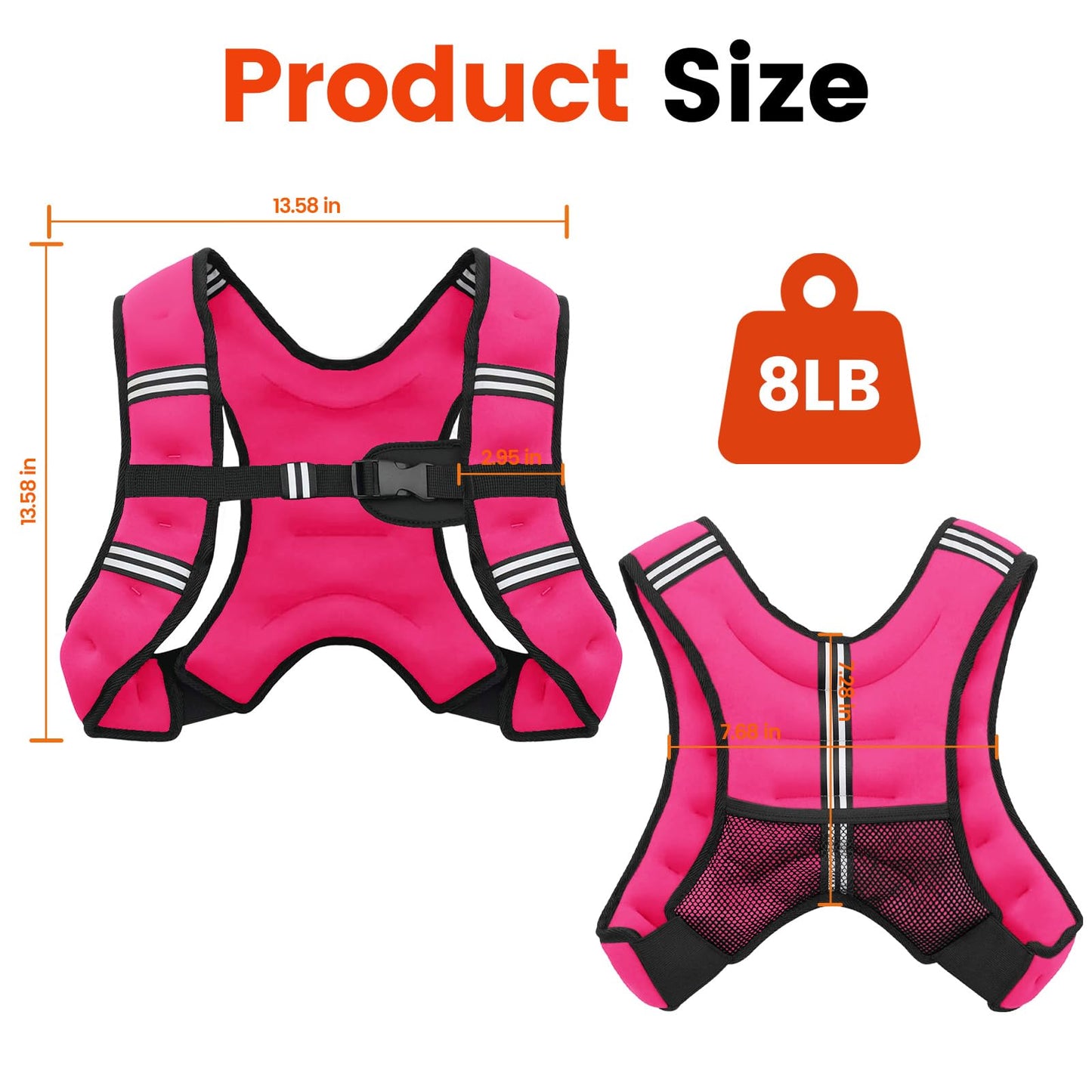 Poudee Weighted Vest, 8LB Weight Vest for Men Women, Body Weight Vests Adjustable with Reflective Stripe for Strength Training, Running, Training Workout, Jogging, Walking - 8LB, PINK