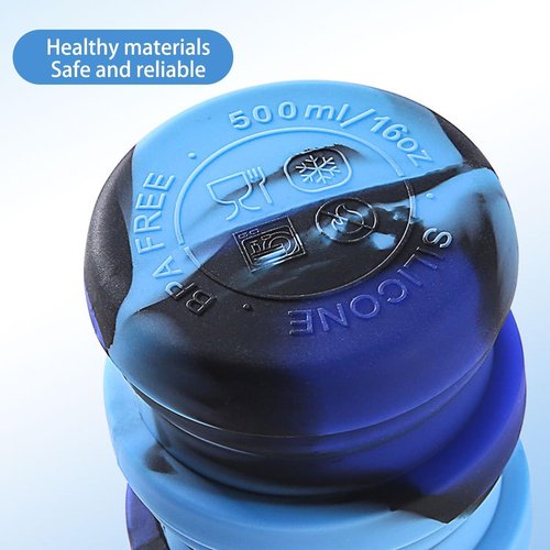 YCTMALL Collapsible Water Bottles Two Pack Travel Sports Portable Sport Water Bottle comes with mountaineering Buckle 500ml silicone Water-proof camping water bottle (Purple and Grey Color)