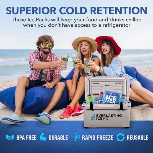 Rapid Performance Reusable Ice Packs for Coolers or Lunch Box | 8 Combo Pack | Cold for Up to 12 Hours | Ice Packs for Cooler, Long Lasting for Camping, Beach