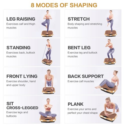 YOKELE Vibration Plate Exercise Machine - Whole Body Fitness Vibration Platform - Home Training Equipment for Recovery & Wellness & Weight Loss + Resistance Bands + Remote (Gold)