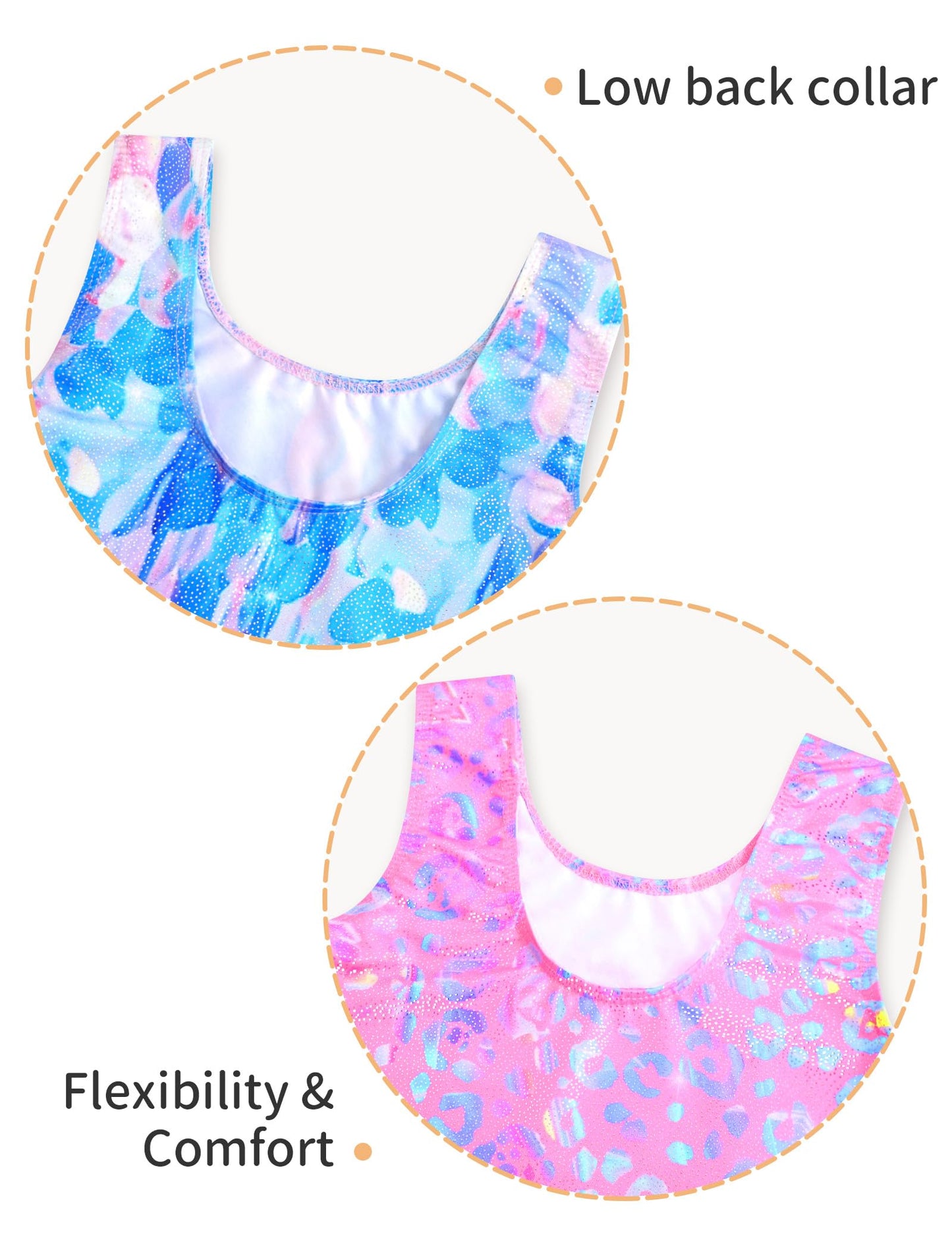 Nokecina Girls Gymnastics Leotards Size 5-6 Years Old Shiny Pink Blue 2 Pack Gym Outfits Biketards