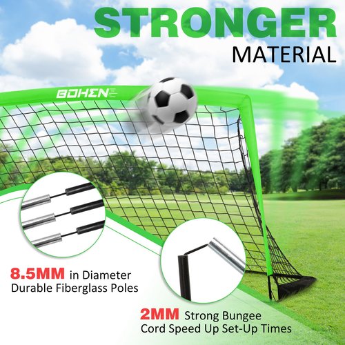 BOHEN 5x3ft Portable Soccer Goal for Kids Backyard with Carry Bag - Easy Folding Lightweight Fun for Outdoor Indoor Training Games for Teen Youth Adult (Green, 5x3 FT, 2 Pack)