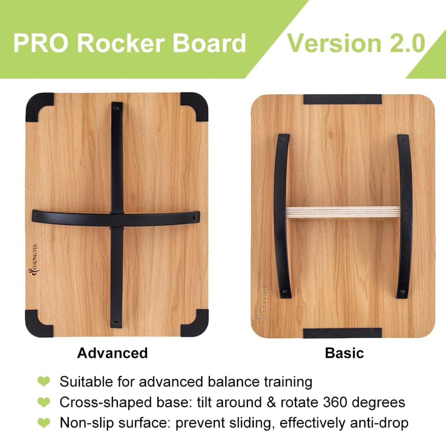 StrongTek Advanced Balance Board, Wooden Wobble Board with Cross Base, 360° Directional Wobble, Non-Slip Balance Trainer for Core Strength, Stability Training, Fitness and Coordination