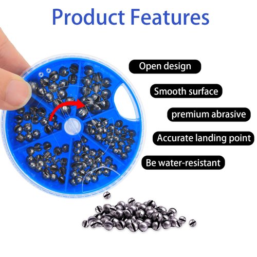 FishingPepo 117Pcs 6 Sizes Fishing Weights Sinkers 0.3/0.4/0.5/0.6/0.7/0.8g Round Fishing Line Sinker Removable Egg Lead Assortment