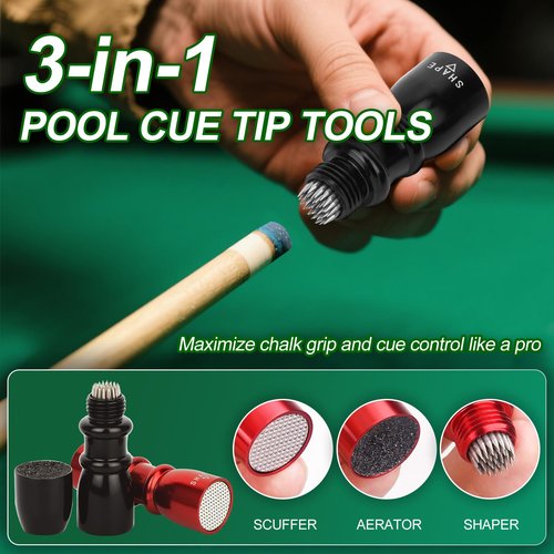 Msuhettu 2 Pack Premium Pool Cue Tip Tools, 3-in-1 Billiard Cue Tip Shaper, Compact Billiards Pool Accessories & Tip Repair Kit, Gift for Friends or Pool Lovers