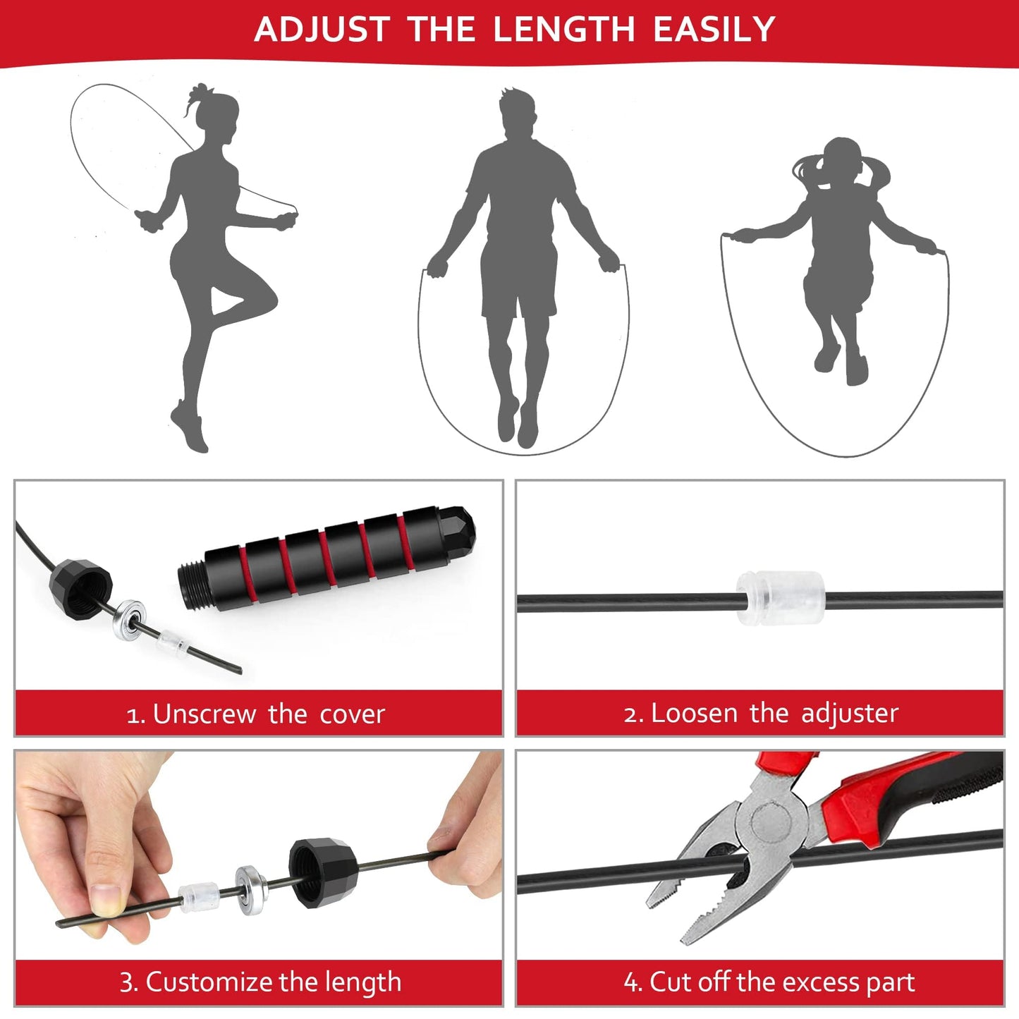 Jump Rope for Fitness, Adjustable Speed Jump Rope with Ball Bearings, Tangle-Free Skipping Rope for Women Men Kids, Durable Steel Cable with Soft Foam Handles for Cardio Workout, Weight Loss & Home Gym Exercise