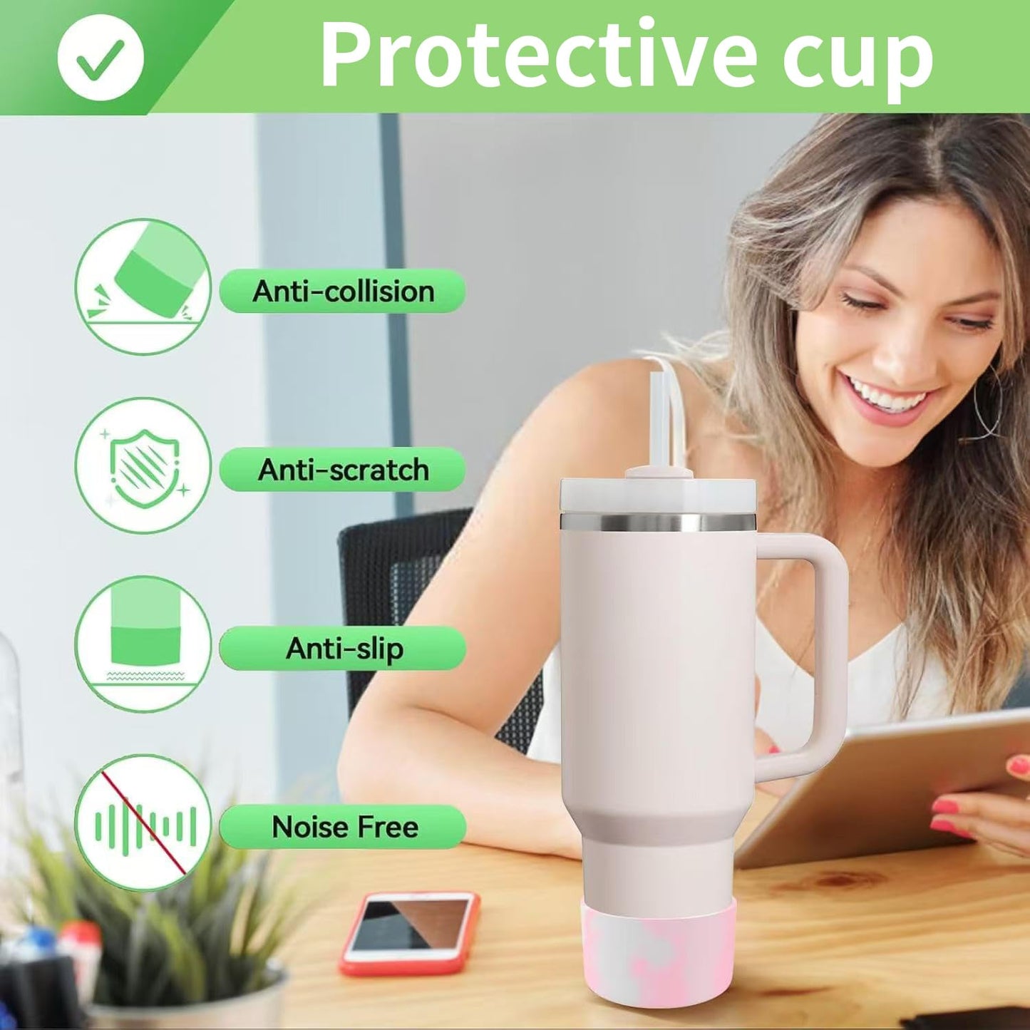 Manesi Silicone Bumper Boot Quencher H2.0 40 oz 30 oz Tumbler with Handle & IceFlow 20oz 30oz, Protective Water Bottle Bottom Sleeve Cover, Tumbler Accessories (White)