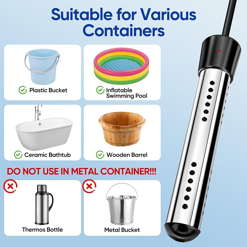 6000mAh Portable Camp Shower with 2000W Immersion Heater - USB-C Rechargeable Outdoor Shower Kit (Black)