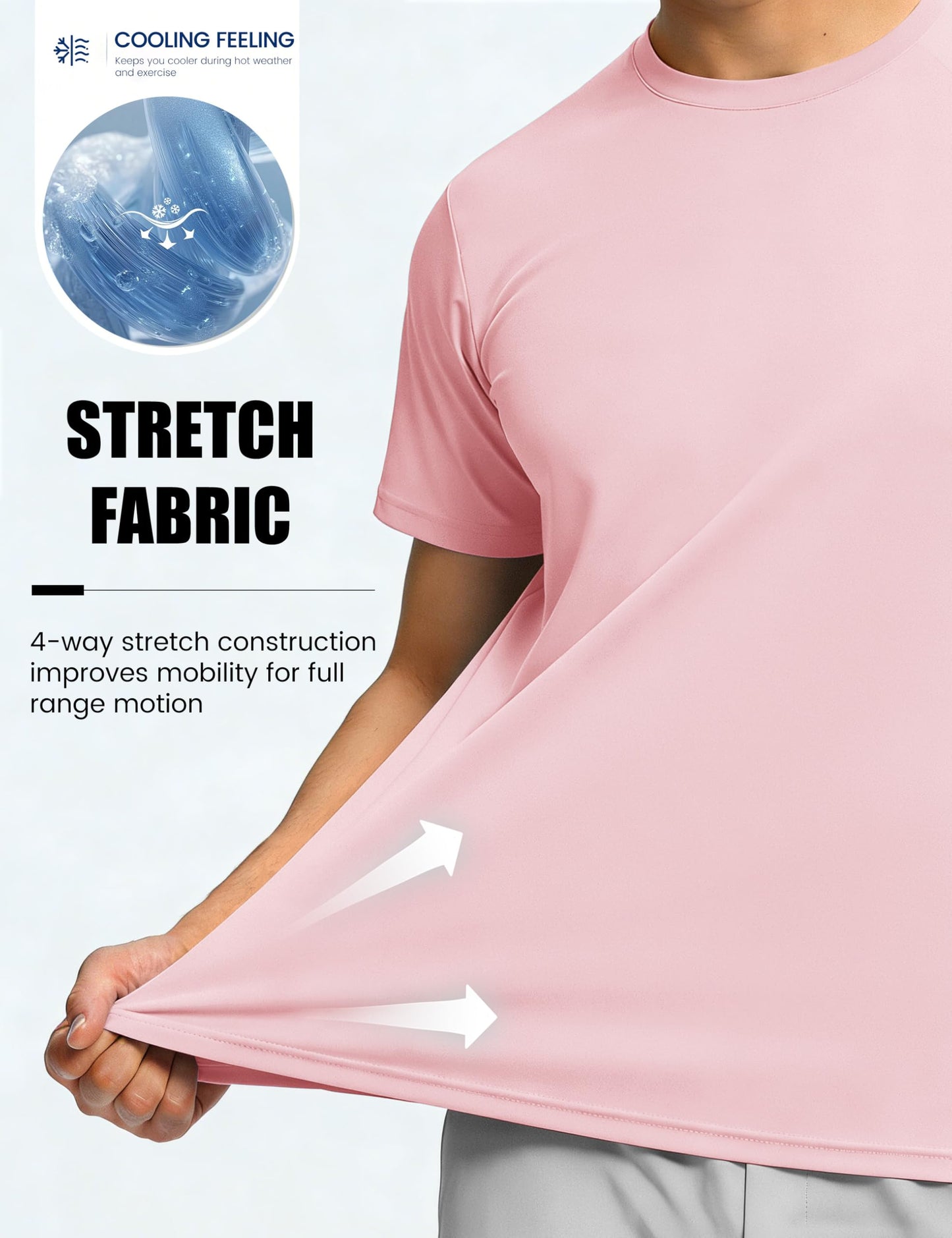 TACVASEN Men's Athletic Shirts Swim Short Sleeve Mens Workout Shirts Quick Dry Fit Running Performance Sun Protection UPF 50+ T-Shirt Light Pink 2XL