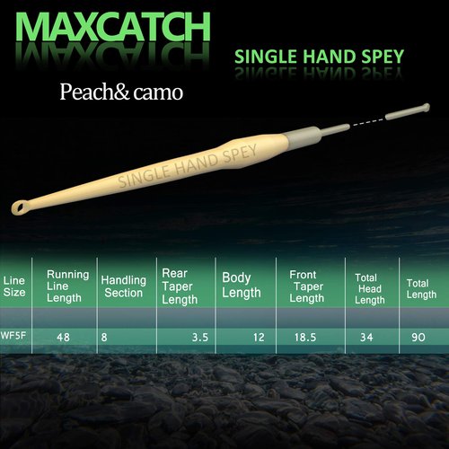 Maxcatch Fly Line for Single-Handed Spey Casting, Weight Forward Floating Fly Lines with Two Welded Loops, WF3F-WF8F, 90FT (Peach/Camo, WF4F-90FT)