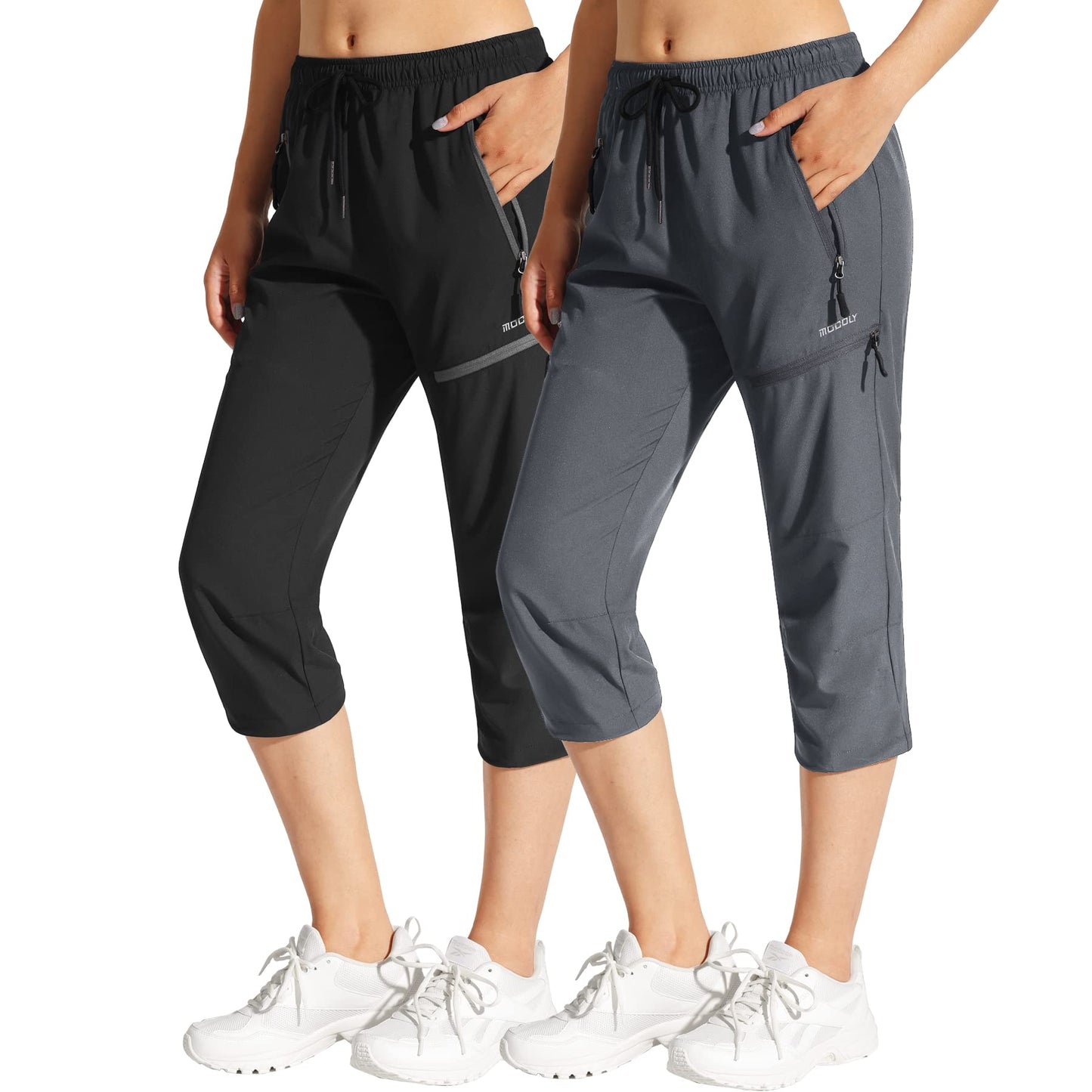 MOCOLY Women's Cargo Hiking Pants Elastic Waist Quick Dry Lightweight Water Resistant Active Long Pants UPF 50+