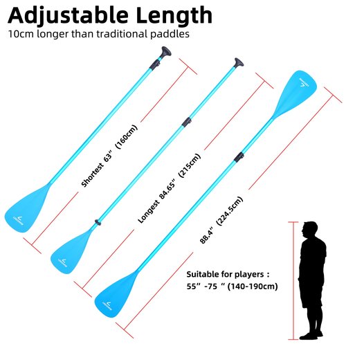 LEDONNE SUP Paddle 4-Piece Adjustable Stand Up Paddle Floating Lightweight Portable Kayak Paddle Paddleboard Oar with Aluminum Alloy Shaft, 2 Nylon Blades, Hook&Loop, Drip Ring, Blue