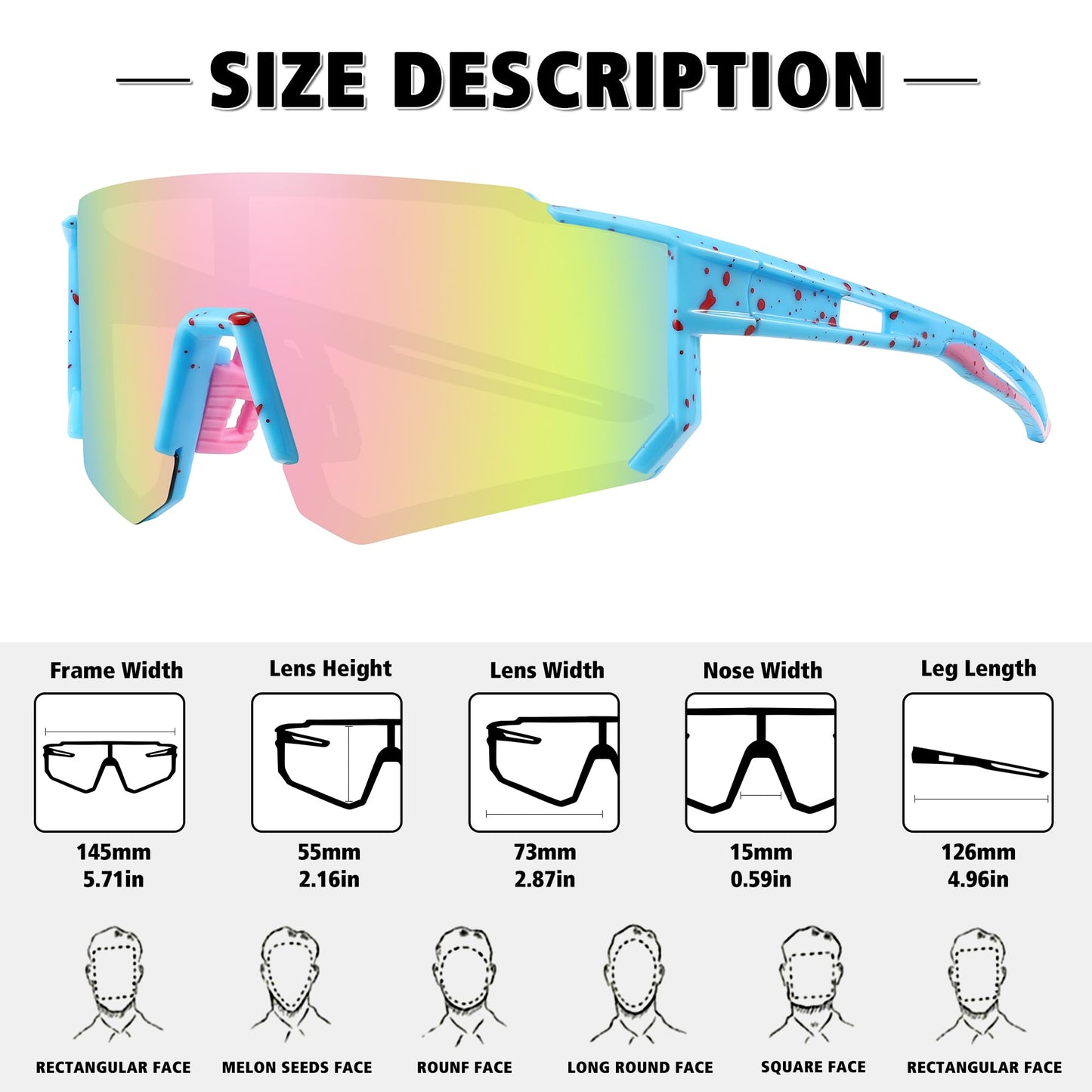 STORYCOAST Polarized Sports Sunglasses for Men Women,Bike Glasses Driving Fishing Cycling Mountain Bike Sunglasses UV400 Protection 1-(A) Blue-Pink
