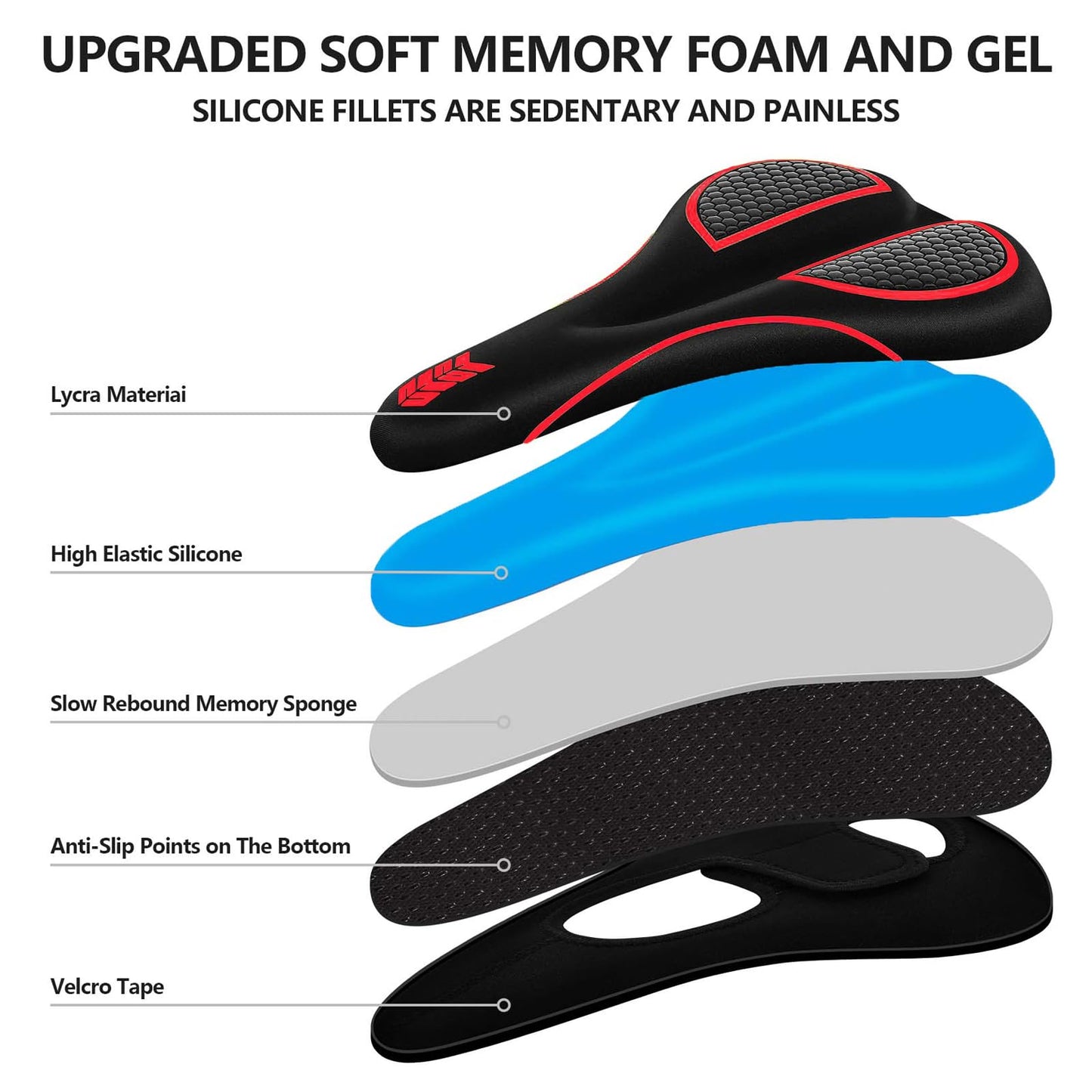 Bike Seat Cushion - Gel Padded Bike Seat Cover for Men Women Comfort, Extra Soft Exercise Bicycle Seat Compatible with Peloton, Outdoor & Indoor with Adjustable Velcro Secure Red