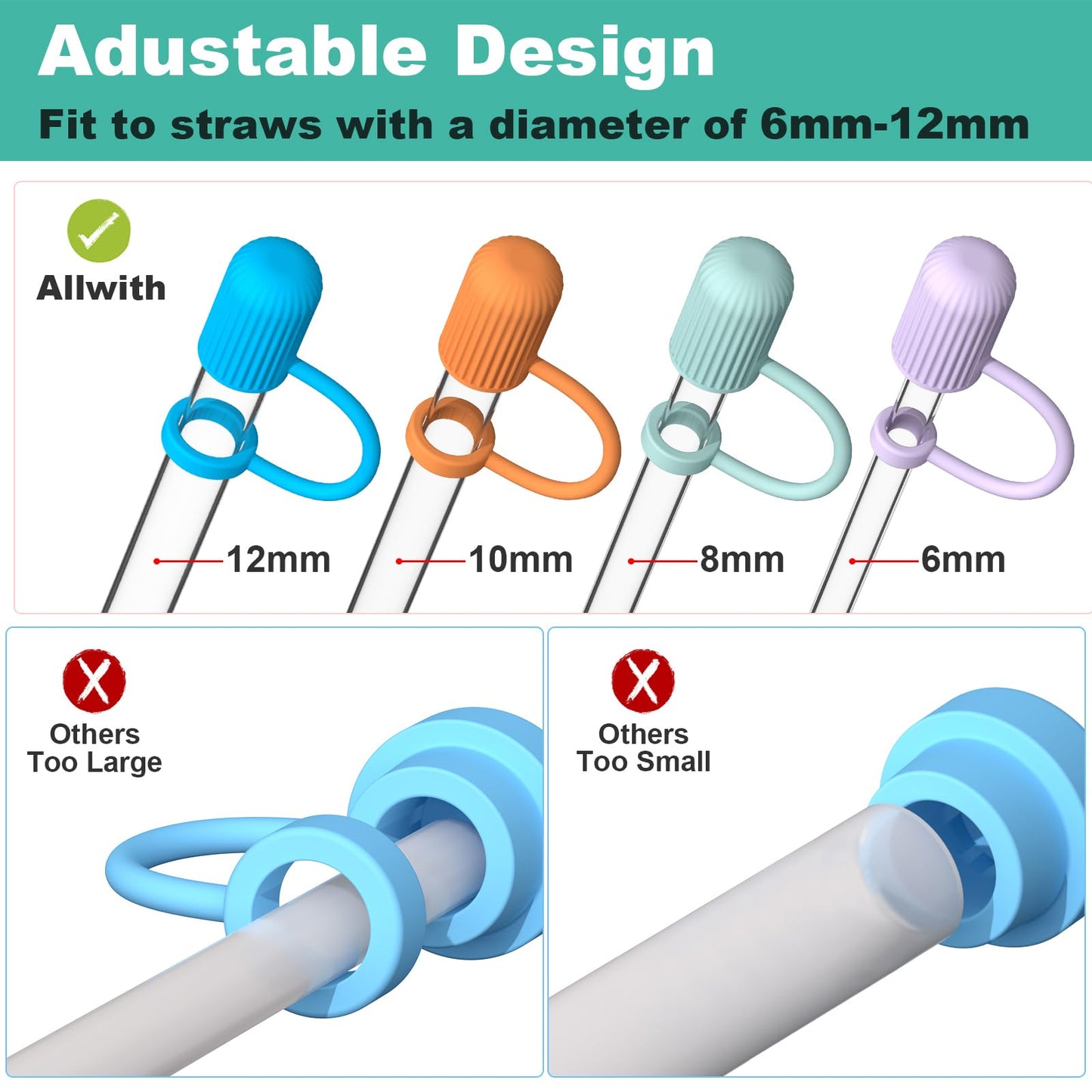 Adjustable Straw Cover Cap for Stanley, and Compatible with Simple Modern|Yeti|Hydro Flask|Reduce|Owala|Beast|Hydrapeak Tumbler Straw, All Brand of 6-12mm Straw, Straw Stopper Topper Accessories