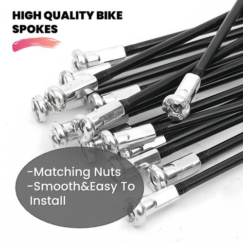 goucrro Bike Spokes Electric Bicycle E-Bike Tricycle Wheel 12G 2.5mm Steel 70mm-300mm with Nipples 20pcs(Black, 12G-205mm)