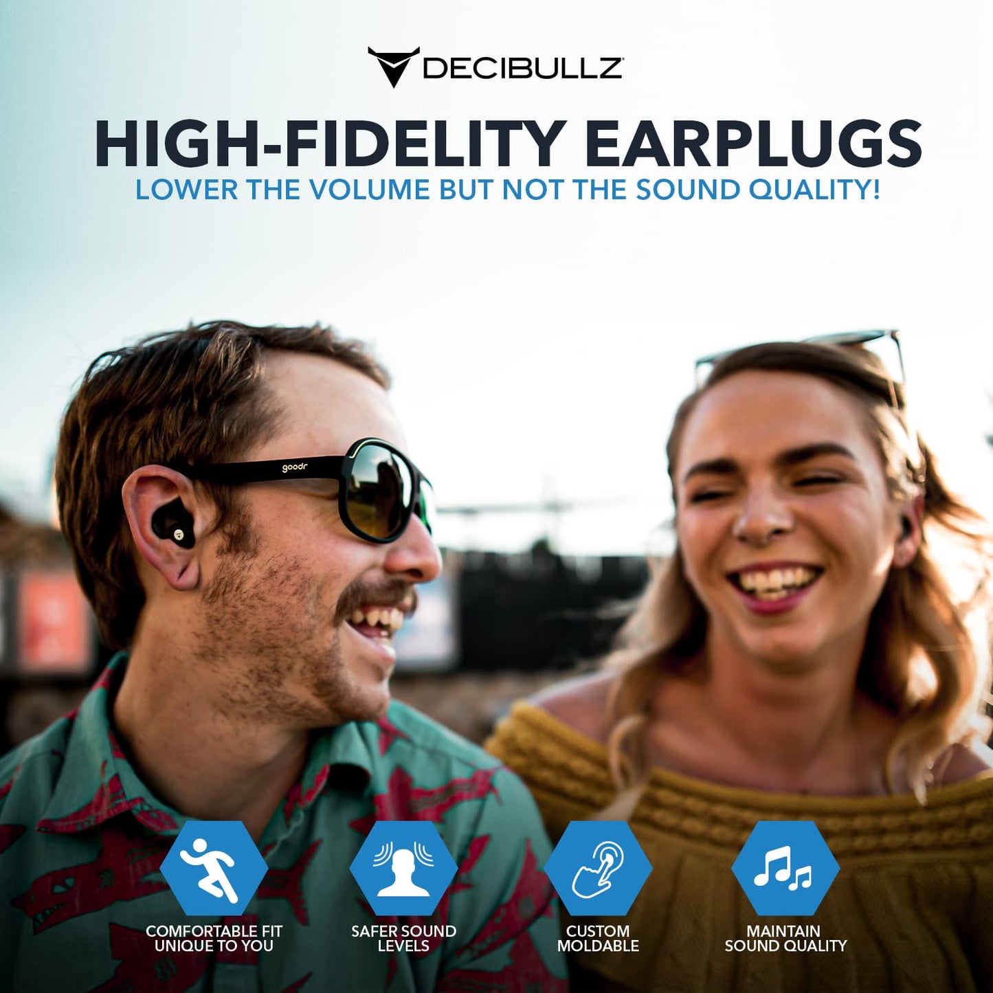 Decibullz Moldable Ear Plugs for Concerts, High Fidelity Hearing Protection for Noise Reduction & Sensitivity, Noise Cancelling Earplugs Perfect for Musicians, Recording Artists, Festivals