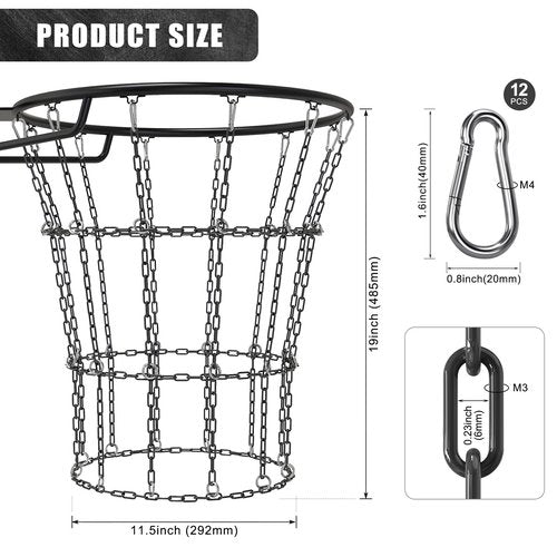 KingDolly Heavy Duty Chain Basketball Net - 12 Loops Anti-Rust Metal Hoop Accessory, Quick Snap Buckle Installation for Indoor/Outdoor Courts All-Weather Durability (Fits Standard 18" Rims)