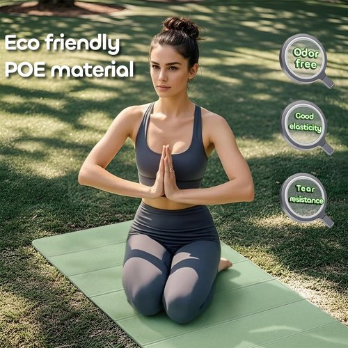 Foldable Extra Thick 1/2" Yoga Mat,Non Slip,Easy to Store for Yoga/Travel/Pilates/Workouts/Camping,Eco-Friendly Exercise (70.9"L x 24"W) (Green & Black)
