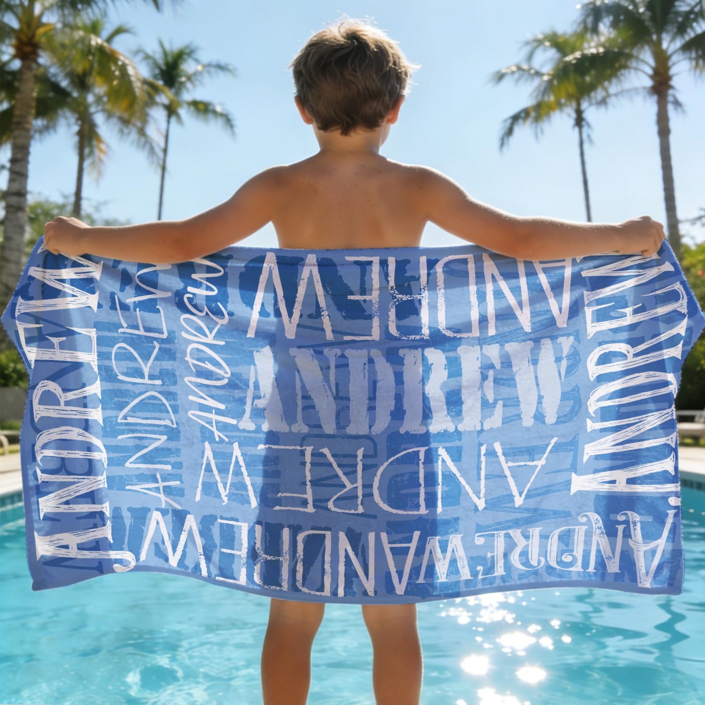 Yoke Style Personalized Beach Towels for Kids, Custom Sand Free Microfiber Beach Towel with Your Name, Customized Quick Dry Pool Towels Easter Gifts for Girls Boys Toddler