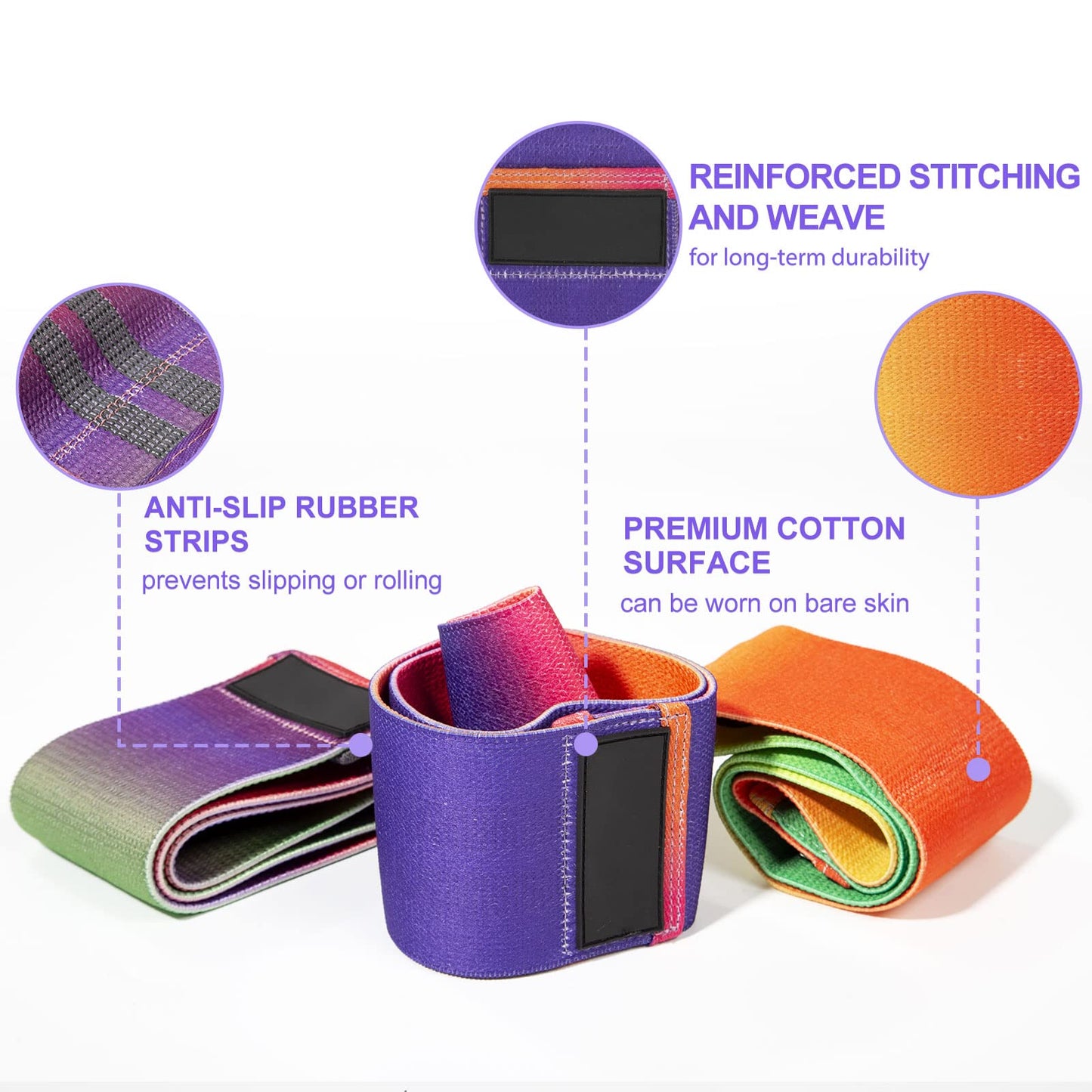 Uten Resistance Bands for Working Out, 3 Levels Exercise Band, Anti-Slip & Roll Elastic Workout Booty Bands for Women, Portable Resistance Band, Squat, Glute, Hip Training