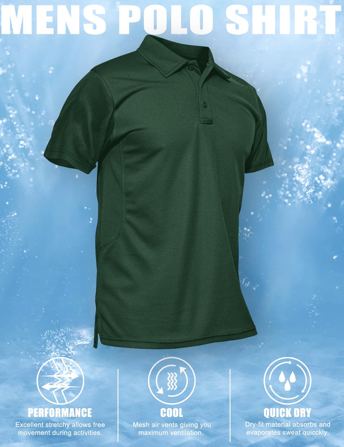 MAGCOMSEN Short Sleeve Polo Shirts for Men Golf Polo Shirts Casual Shirts Quick Dry Performance Shirts Dark Green L