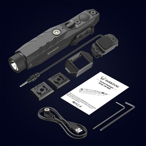 DARKFANG Mlok and Picatinny Tactical Flashlight, 1450 Lumen Low Profile Rifle Light with Remote Switch