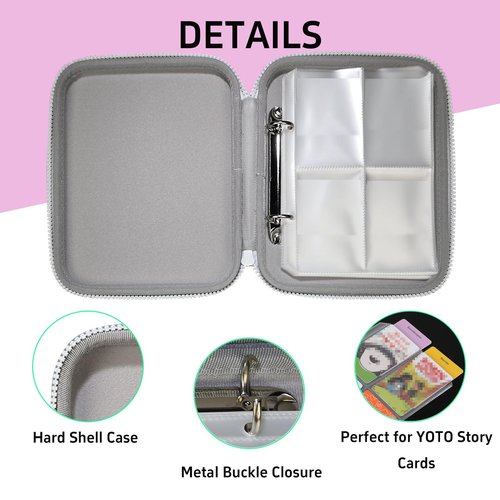 Sparkly Card Holder for YOTO Player Cards - 120 Pockets Portable Binder with Zipper, Carry Strap & Sleeves for Yoto Player/Mini Audiobook Cards, Travel-Friendly Hard Storage Organizer(Pink)