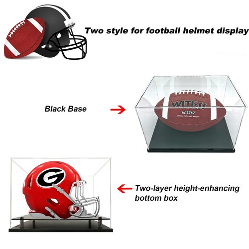 Football Helmet Display case Full Size,Self-Assembly Acrylic Helmet Display Case with Black Protection Holder Base,UV Protection Clear Sports Memorabilia Showcase for Basketball Sneakers