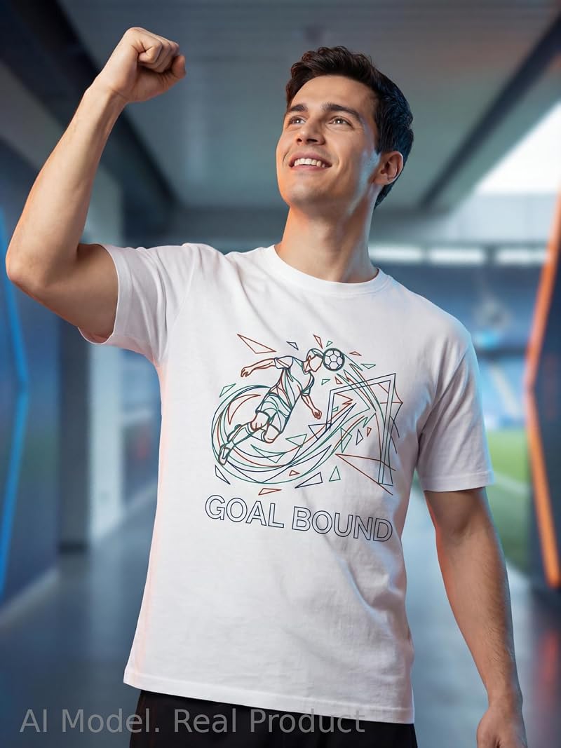 BINOCHE Men’s Soccer Graphic T-Shirt, 100% Cotton – White Sft002+Medium