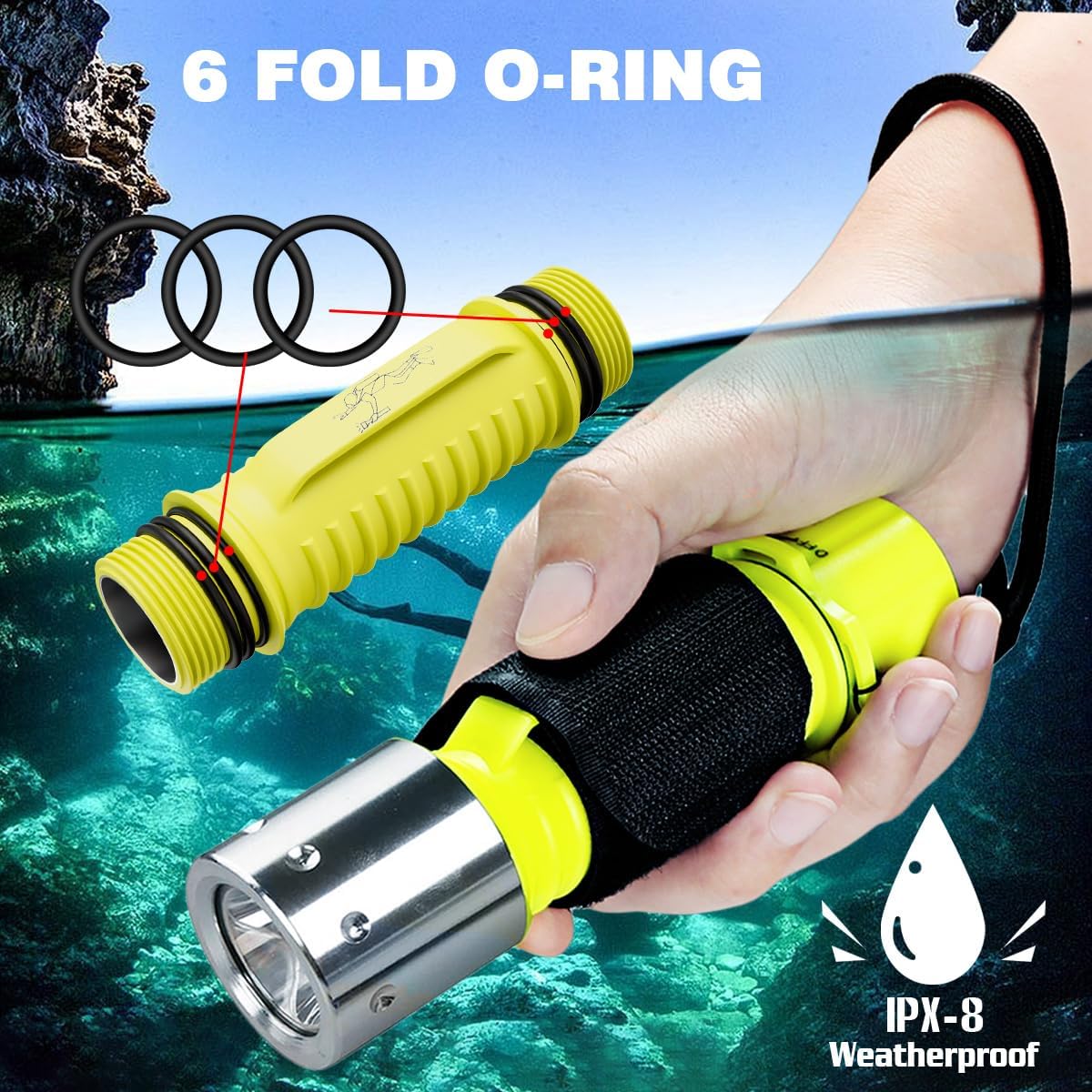 2 Pack Scuba Diving Flashlight, 1200 Lumens T6 LED Dive Light, IPX8 Waterproof Underwater Torch with 3 Modes for Scuba Diving, Night Snorkeling & Emergency (Battery Not Include)