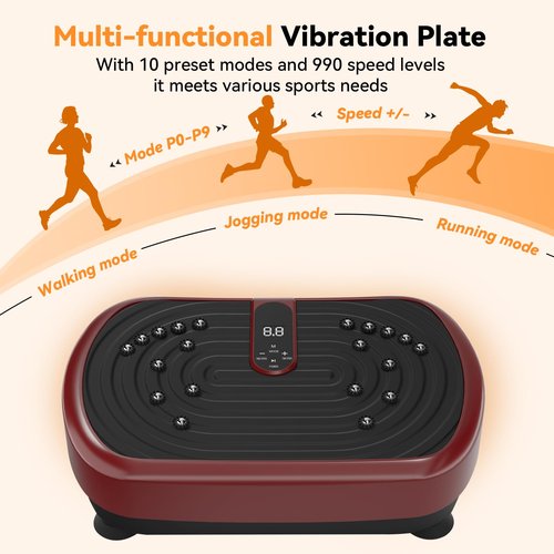 UCIN Vibration Plate Exercise Machine, Vibration Plate for Lymphatic Drainage, 330 Lbs Capacity Vibrating Plate for Weight Loss Home Fitness with Resistance Bands/Pilates Ball (Red)
