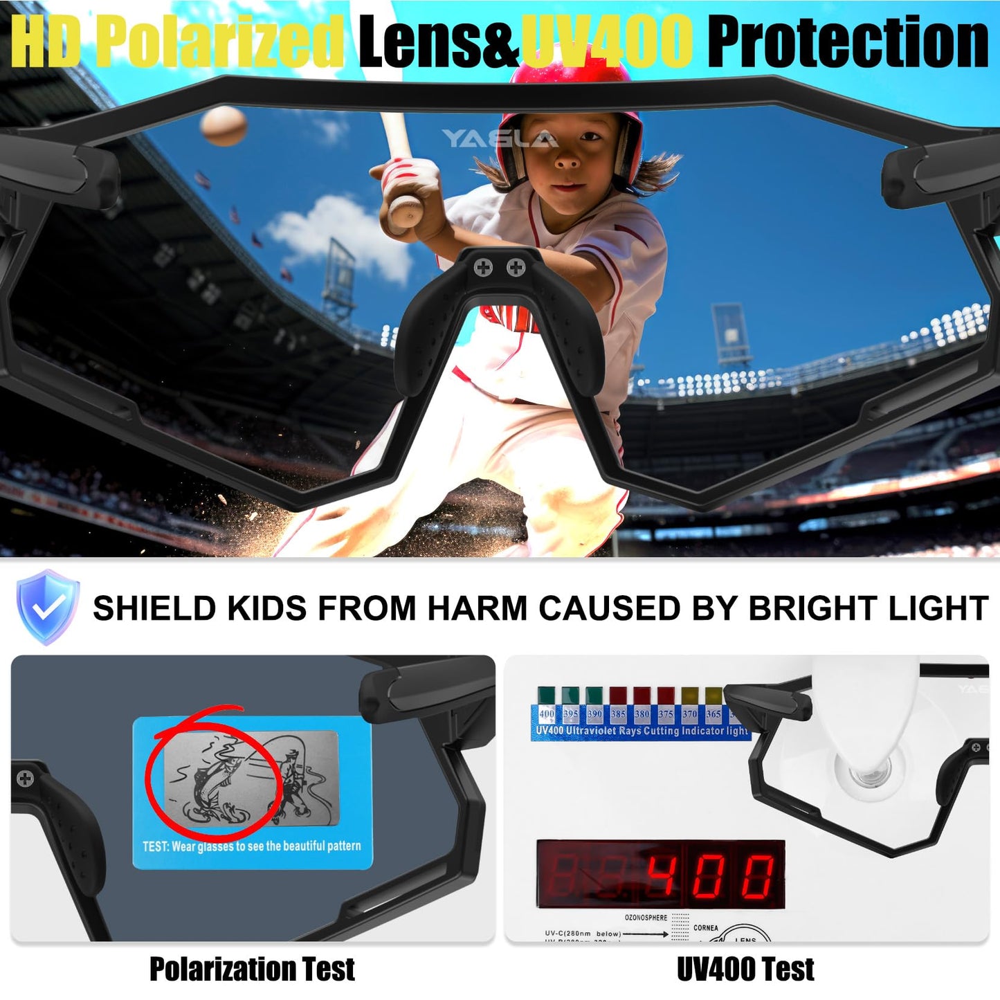 AJBAY Polarized Kids Sunglasses Youth Baseball Sunglasses UV400 6-14 Boys Girls Sports Sun Glasses Shade for Softball Cycling