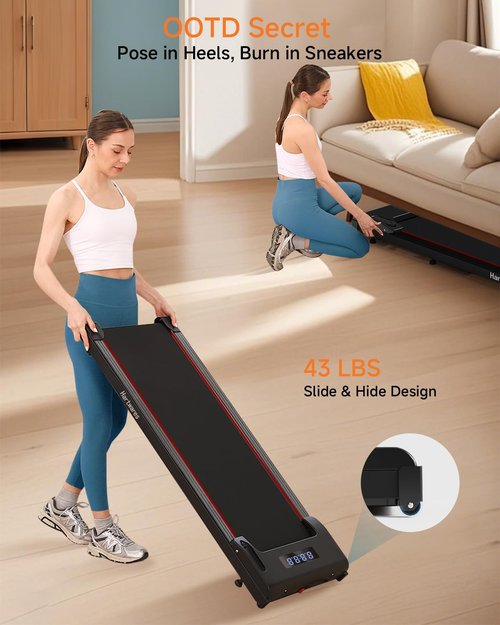 Hartwares Walking Pad Under Desk Treadmill for Home 2 in 1 Portable Treadmill with Remote Control, 2.5HP Brushless Motorized Running Jogging Machine, Compact Design 265 Lbs Capacity