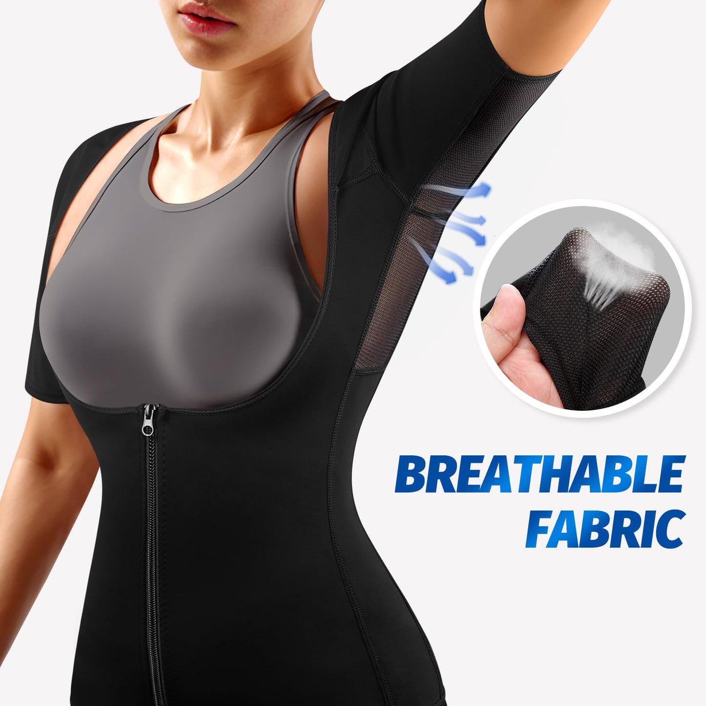 MATKAO Sauna Suit for Women Weight Loss Sauna Shirt for Women Sweat Suit Waist Trainer Vest Fitness Body Shaper Zipper