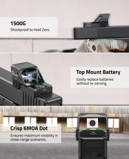 CVLIFE WolfCovert Motion Awake 6 MOA Red Dot Sight for Doctor Cut Footprint, Integrated Fiber Red Dot Scope for Full-Sized Pistols, Open Reflex Optics Sight with Adapter for MOS & 21MM Picatinny