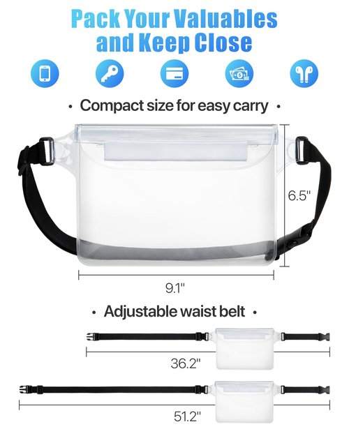 F-color Waterproof Fanny Pack - Waterproof Phone Pouch with Waist Strap - Cruise Essentials 2025 Must Haves Waterproof Pouch Dry Bag Keep Phone Valuables Safe for Beach Kayaking Boating Fishing