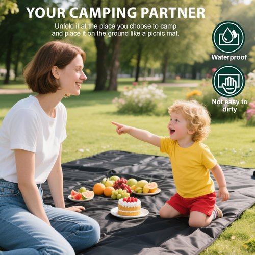 KRUI Tent Footprint, PU 2000 Waterproof Camping Tarp, Durable Tent Floor Saver for Hiking, Backpacking, Hammock, Beach and Picnic, Suitable for 1-2 People