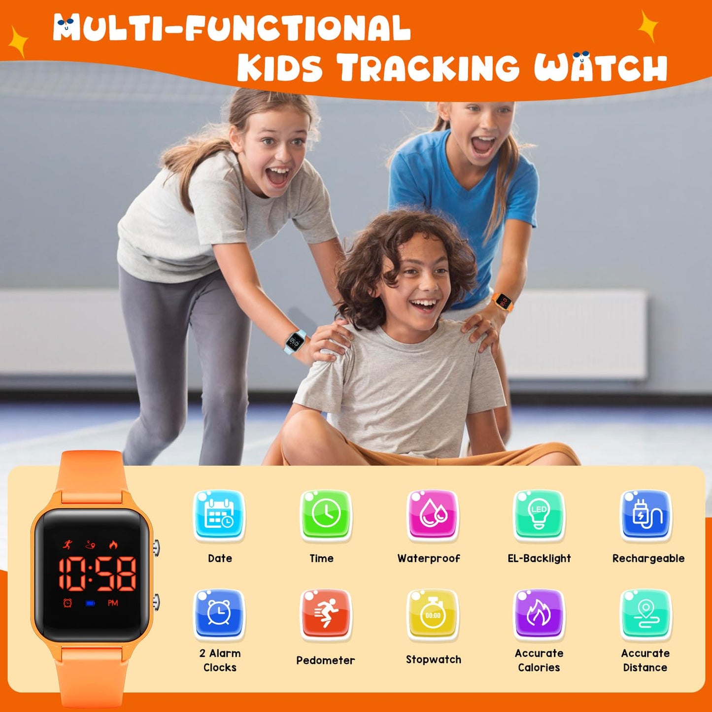 Timever Kids Digital Watches for Boys Girls, Sports Watch with Fitness Tracker, Pedometer, Alarm Clocks, Stopwatch, No App Needed Waterproof Kids Watch, Gift for Teens Student Girls Boys Ages 5-14