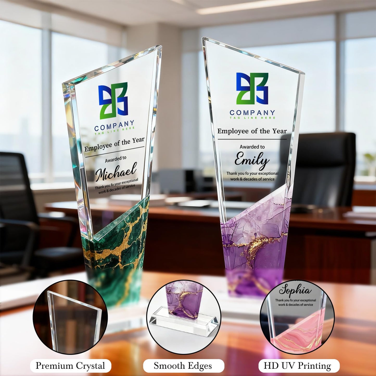 Pozetazas Custom Crystal Trophy Award, Personalized Awards and Trophies with Text Logo Photo, Employee Appreciation Gifts, Retirement Farewell, Thank You Gifts