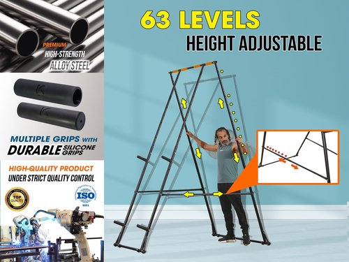 KT High and Foldable Pull Up Dip Station Power Tower Stable Adjustable Multifunctional Exercise Machine Durable Home Gym Strength Training Fitness Equipment Portable Indoor Outdoor Free Standing Rack