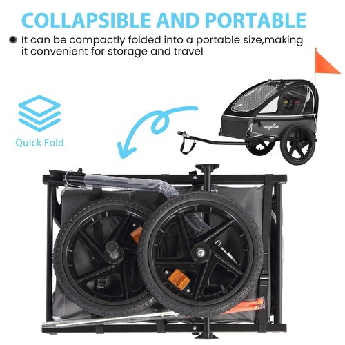 Sepnine Kids Bike Trailer, Suitable for 1 Kid, 12+ Months, Quick Attach to Bike, Foldable, with Seat Belt Harness and Storage Bags Black