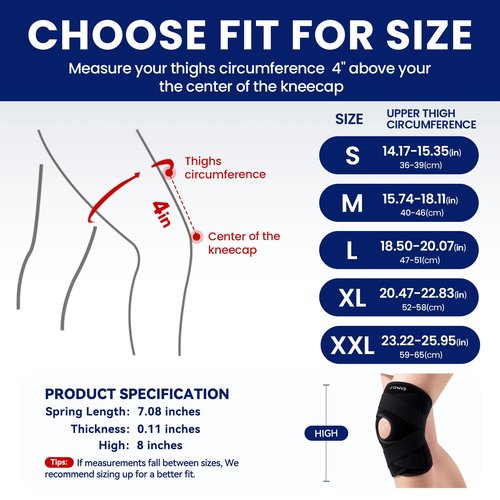 JOMVD Knee Brace for Knee Pain, Meniscus Tear, Adjustable Knee Support with Side Spring Stabilizers for Meniscus Tear, Arthritis, Patella Stability, Knee Pain Relief, Women and Men