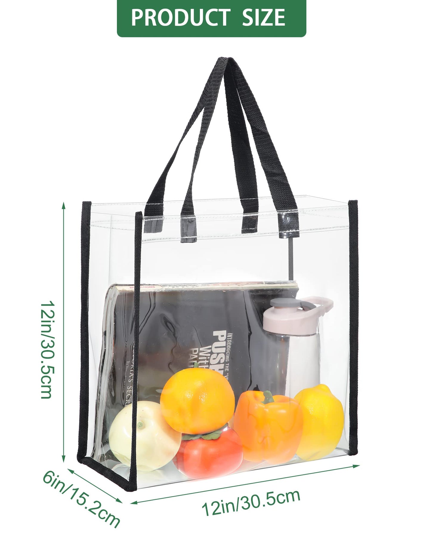 6 Packs Stadium Approved Clear Tote Bag Clear Plastic Tote Bags with Handles Clear Stadium Bag Clear Beach Bag Purse Transparent Bag See Through Tote Bag for Work Sports Concert 12 x 12 x 6 Inch