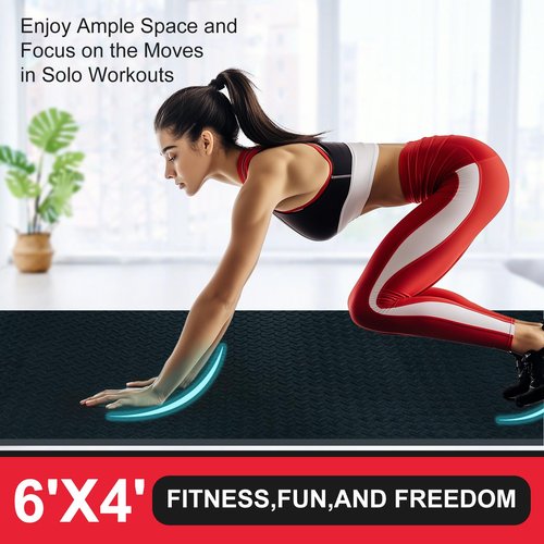 4ft x 6ft x 10mm Large Double-Sided Workout Mats for Home Gym - Non-Slip Foam Exercise Mat, Reversible Textured/Smooth Flooring for Yoga & Garage Use (black, 4 x 6 x 10)