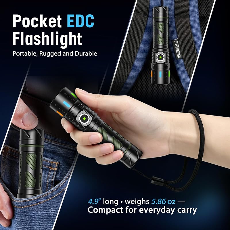 Rechargeable Small Flashlight with Built-In Fidget Spinner – 2000 Lumen, USB-C