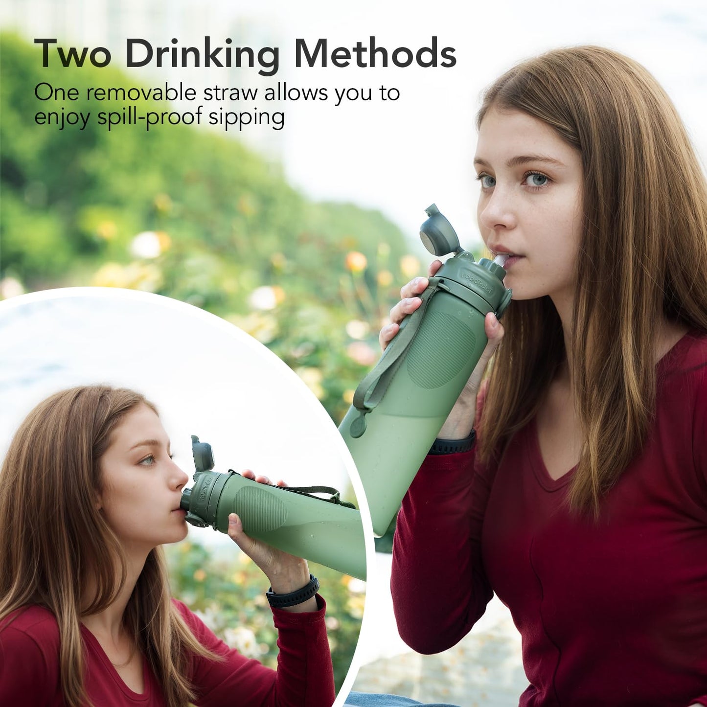 TakeToday Collapsible Water Bottles for International Travel, 32oz Green