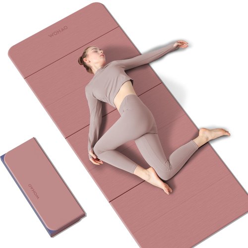 WOHAO Foldable Yoga Mat 70"x24" - Thickened TPE Non-Slip Exercise Mat for Home, Gym & Travel, Lightweight & Easy to Carry, Supports Pilates, Hot Yoga & Floor Workouts (Pink + Navy)